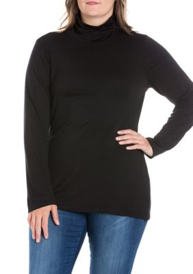 24seven Comfort Apparel Women's Plus Size Classic Long Sleeve Turtleneck, Black, 3X
