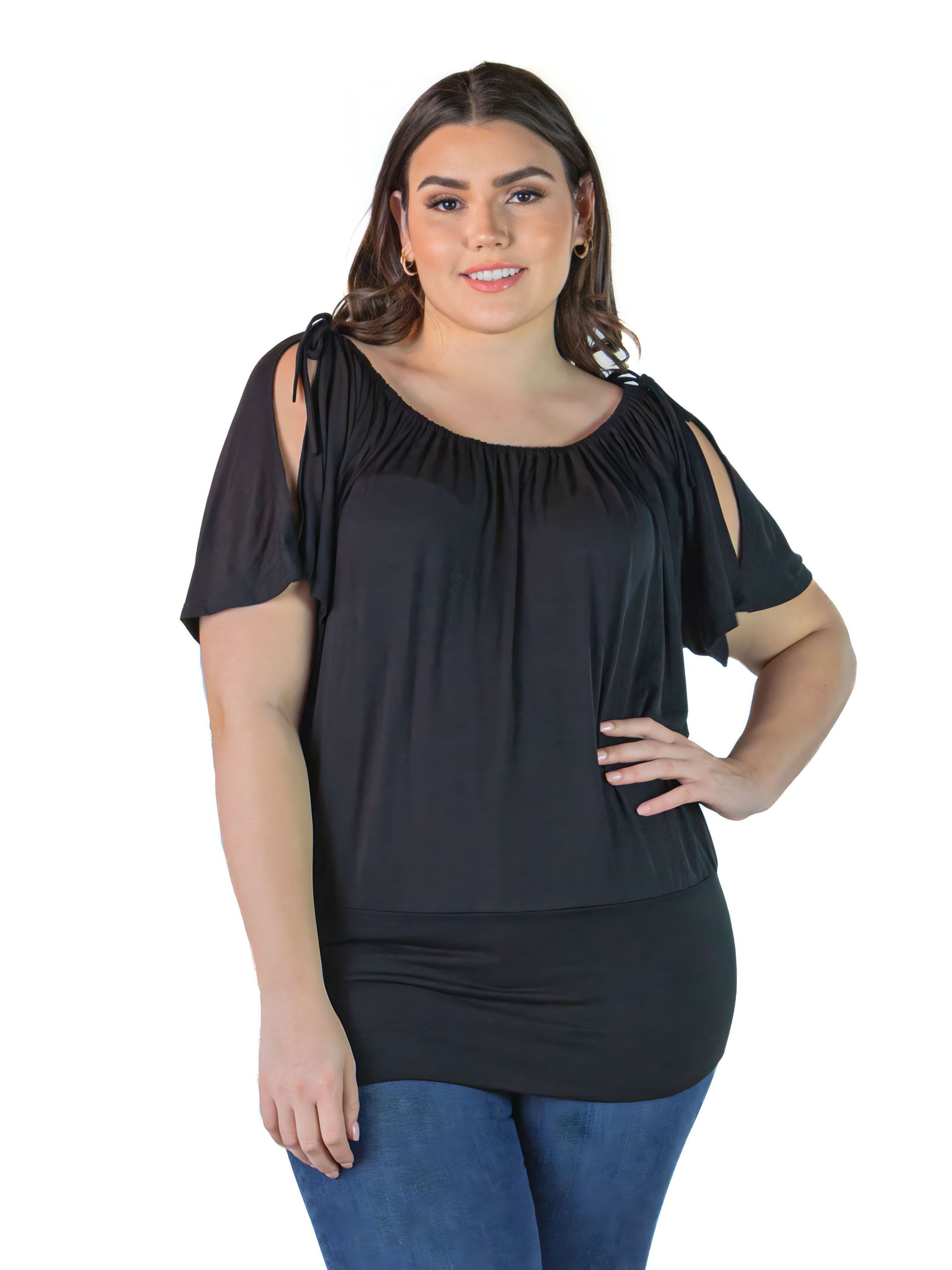 Plus Size Short Sleeve Split Shoulder Top