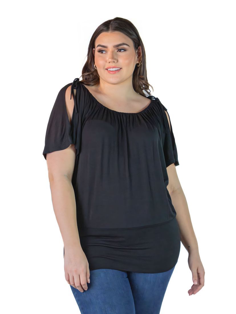 Plus Size Short Sleeve Split Shoulder Top