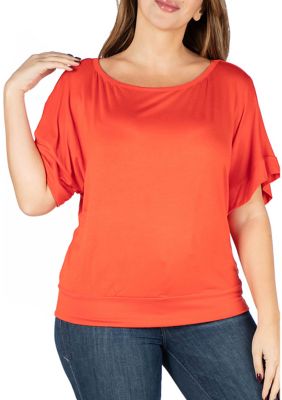 24seven Comfort Apparel Women's Plus Size Loose Fitting Dolman Top, Orange, 3X