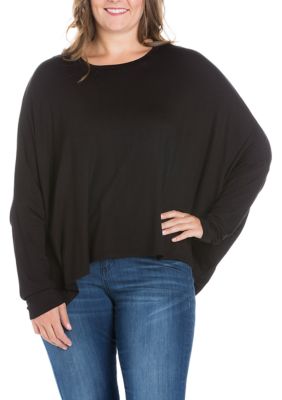 24seven Comfort Apparel Women's Plus Size Oversized Long Sleeve Dolman Top, Black, 1X