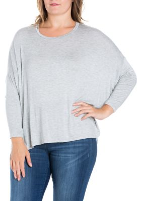 24seven Comfort Apparel Women's Plus Size Oversized Long Sleeve Dolman Top