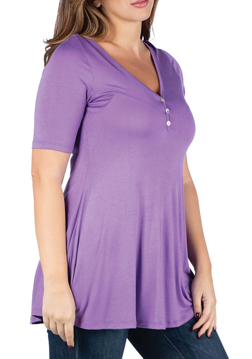 Plus Size Elbow Sleeve Henley Top