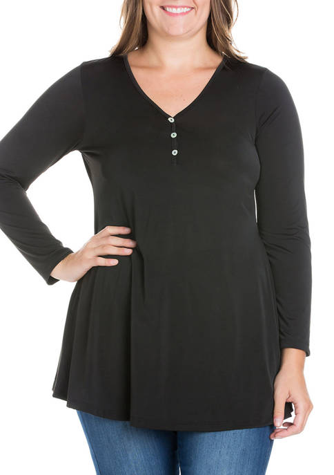 24seven Comfort Apparel Plus Size Flared Long Sleeve