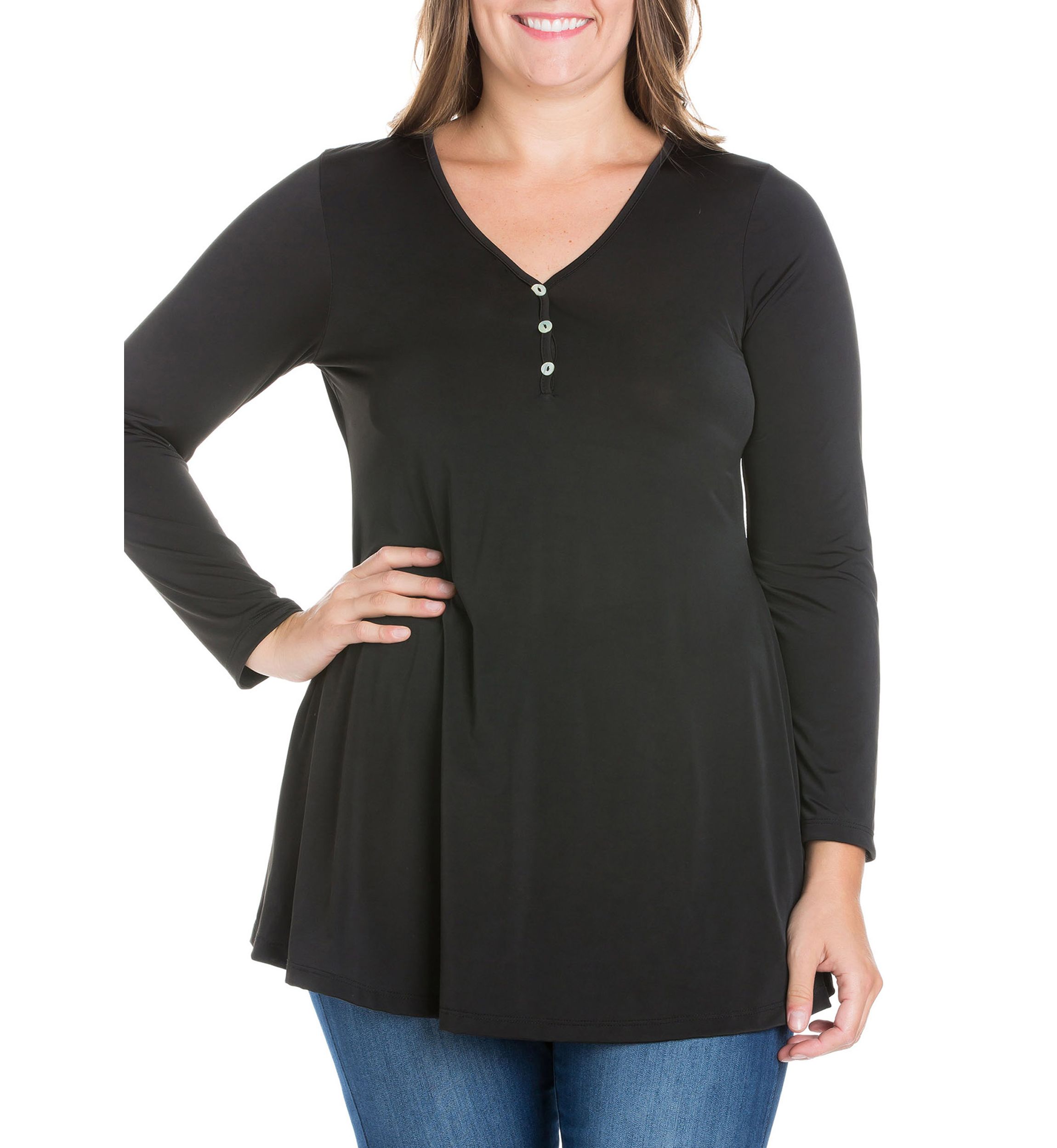 Plus Size Flared Long Sleeve Henley Tunic Top