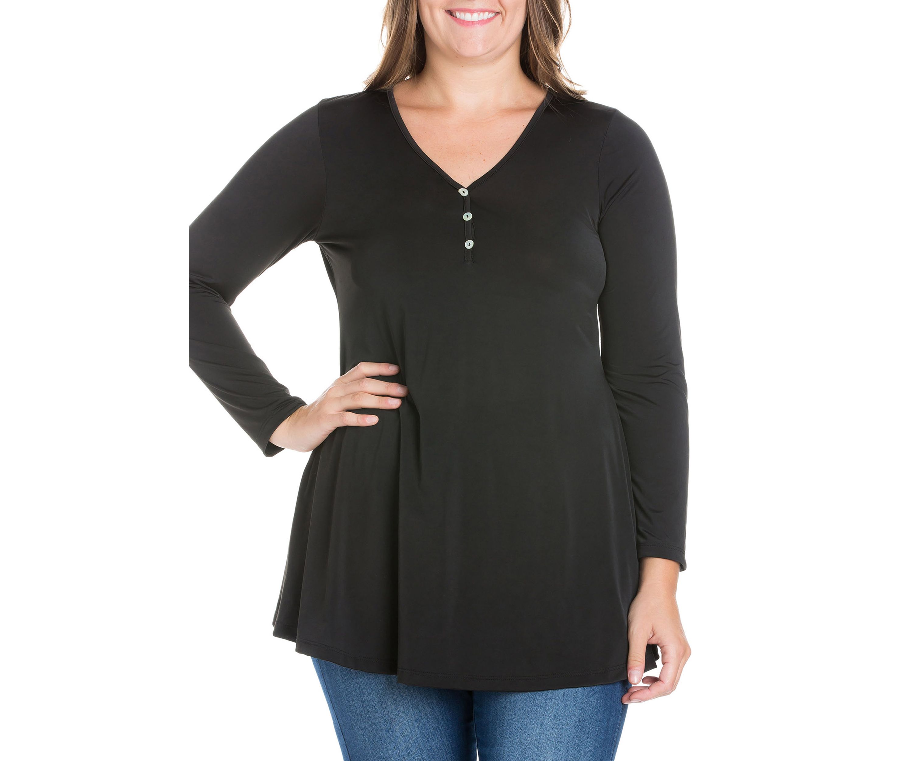 Plus Size Flared Long Sleeve Henley Tunic Top