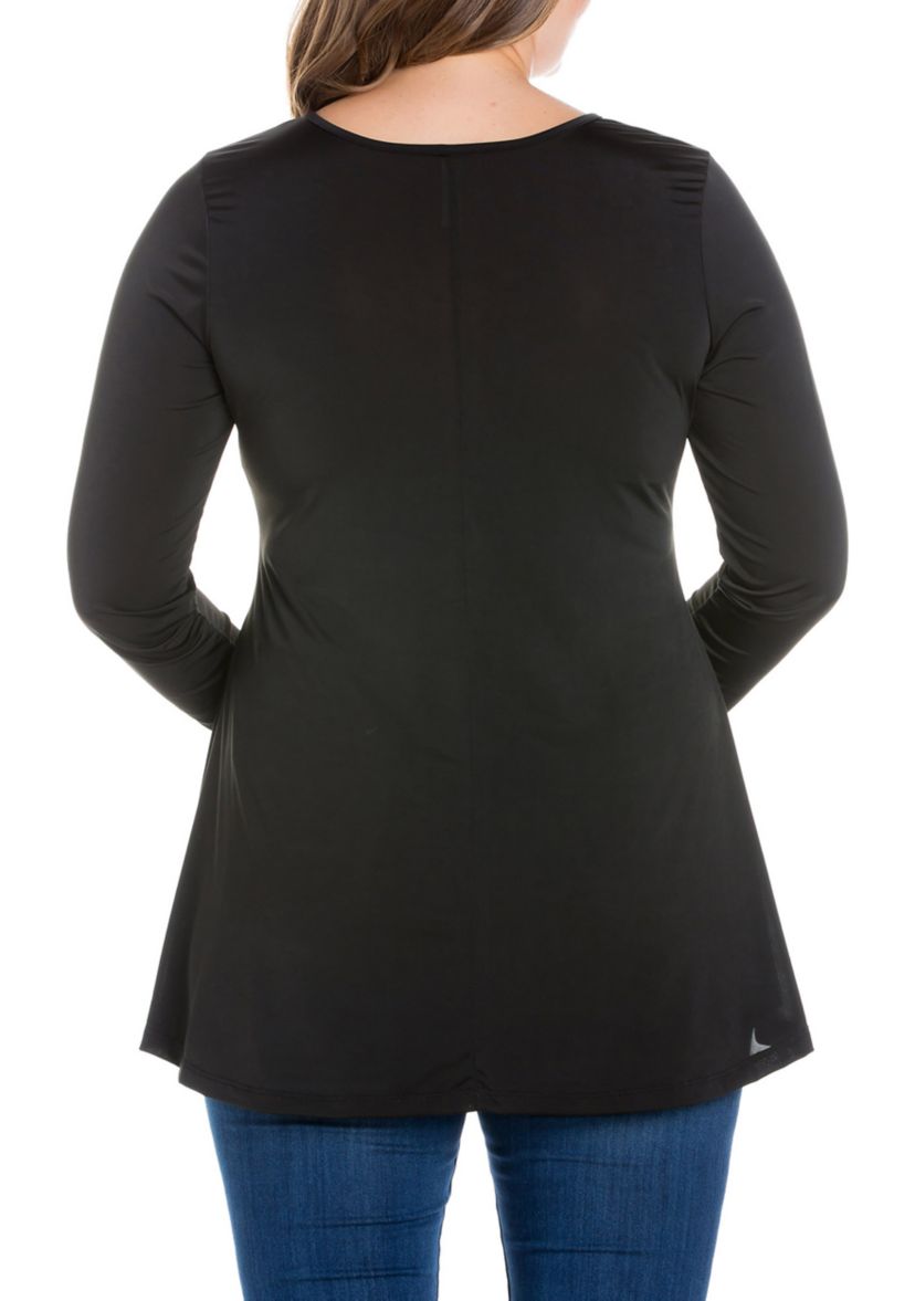 Plus Size Flared Long Sleeve Henley Tunic Top