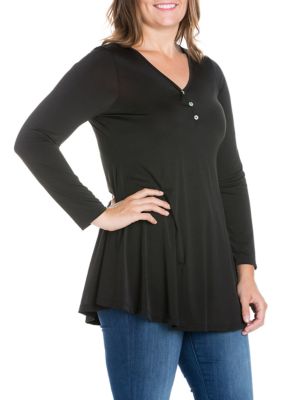 Plus Flared Long Sleeve Henley Tunic Top