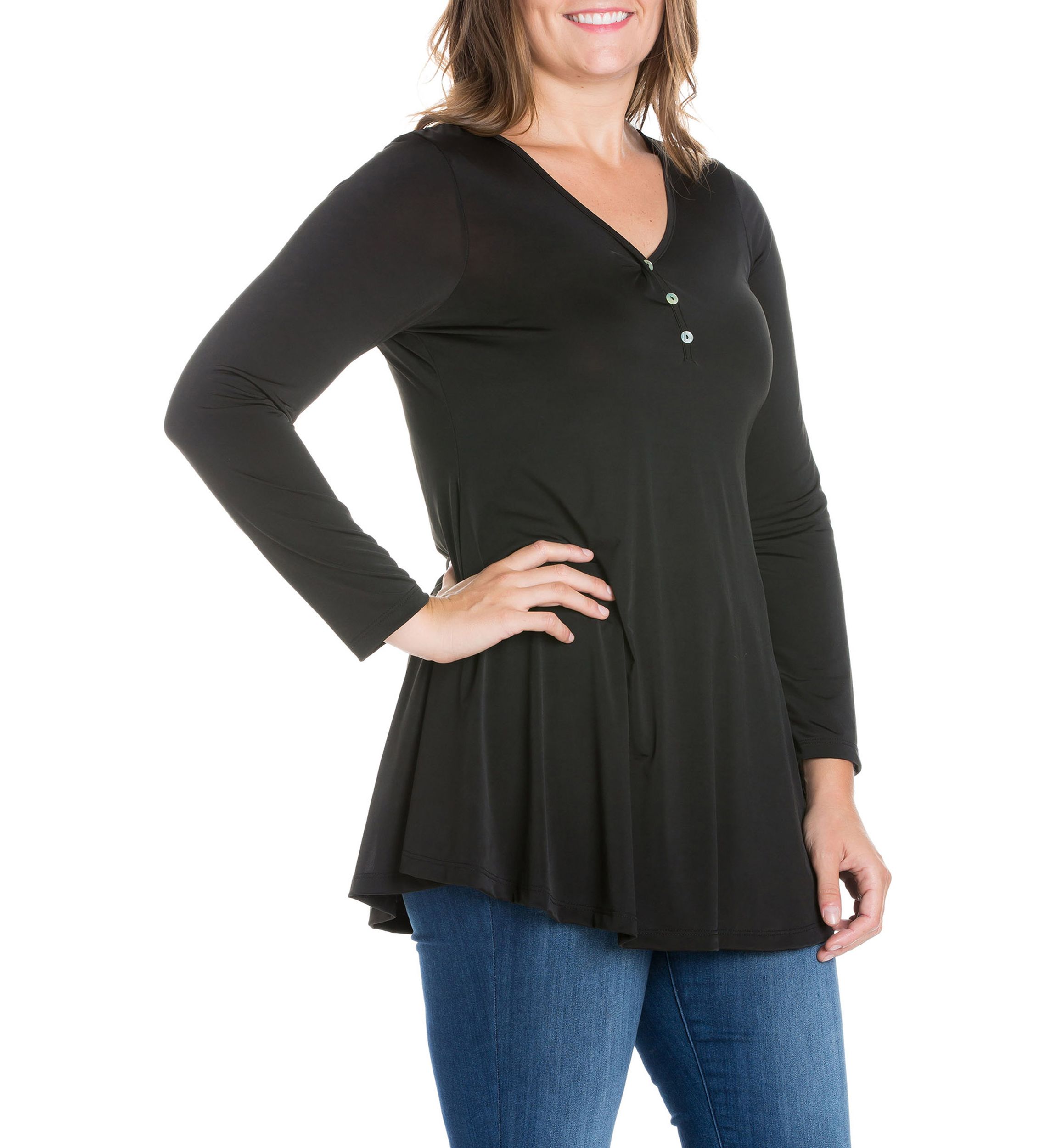 Plus Size Flared Long Sleeve Henley Tunic Top