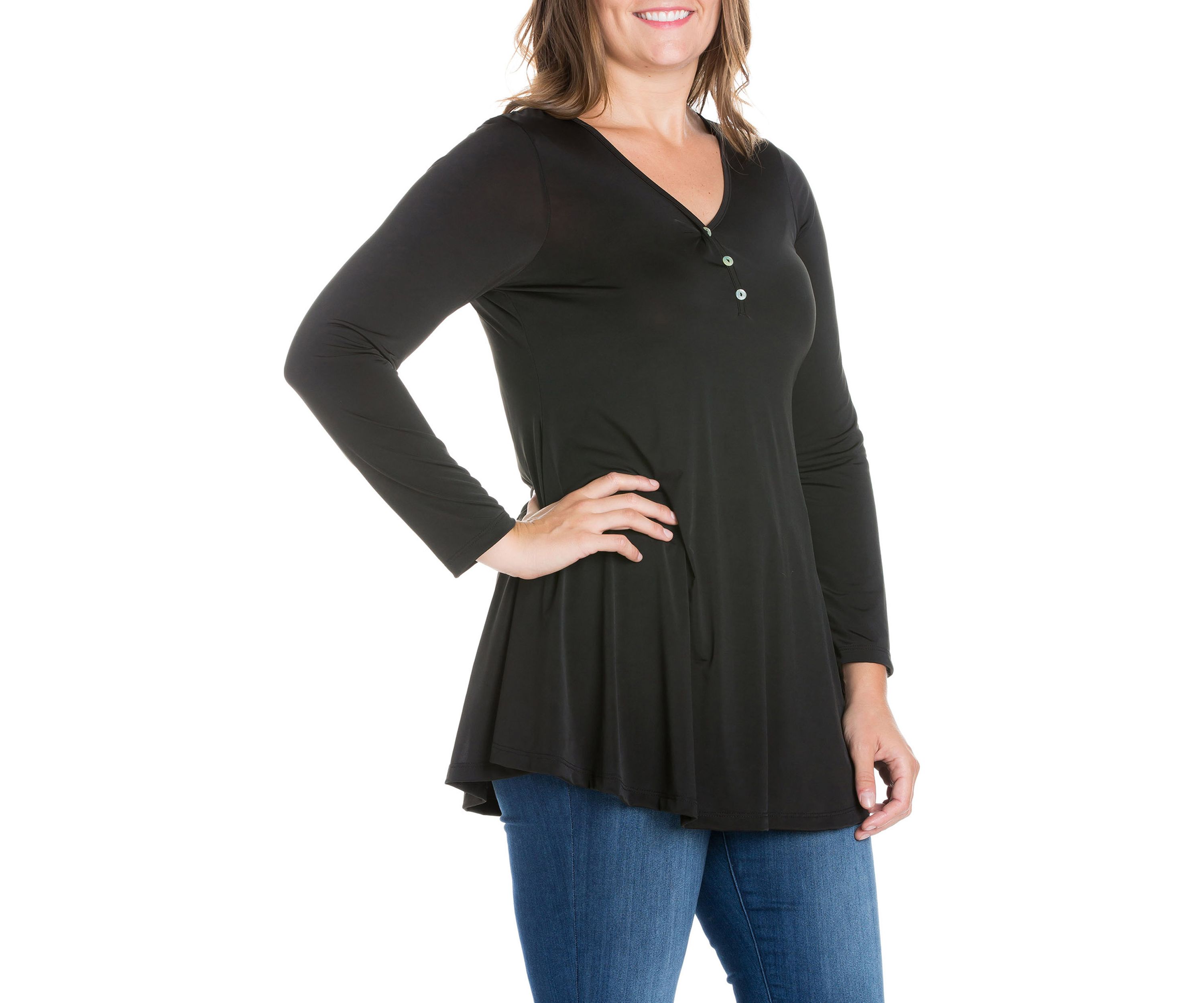 Plus Size Flared Long Sleeve Henley Tunic Top