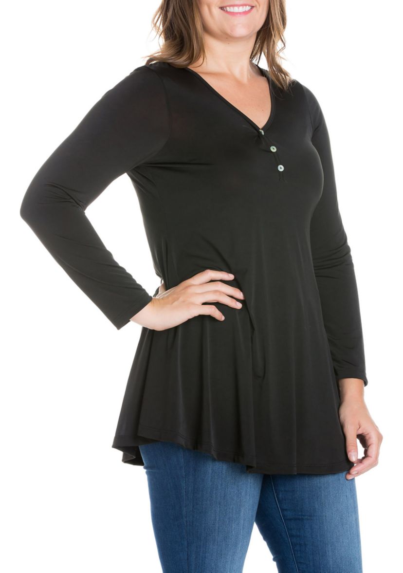 Plus Size Flared Long Sleeve Henley Tunic Top