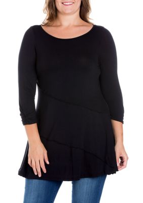24seven Comfort Apparel Women's Plus Size Ruched Sleeve Swing Tunic Top