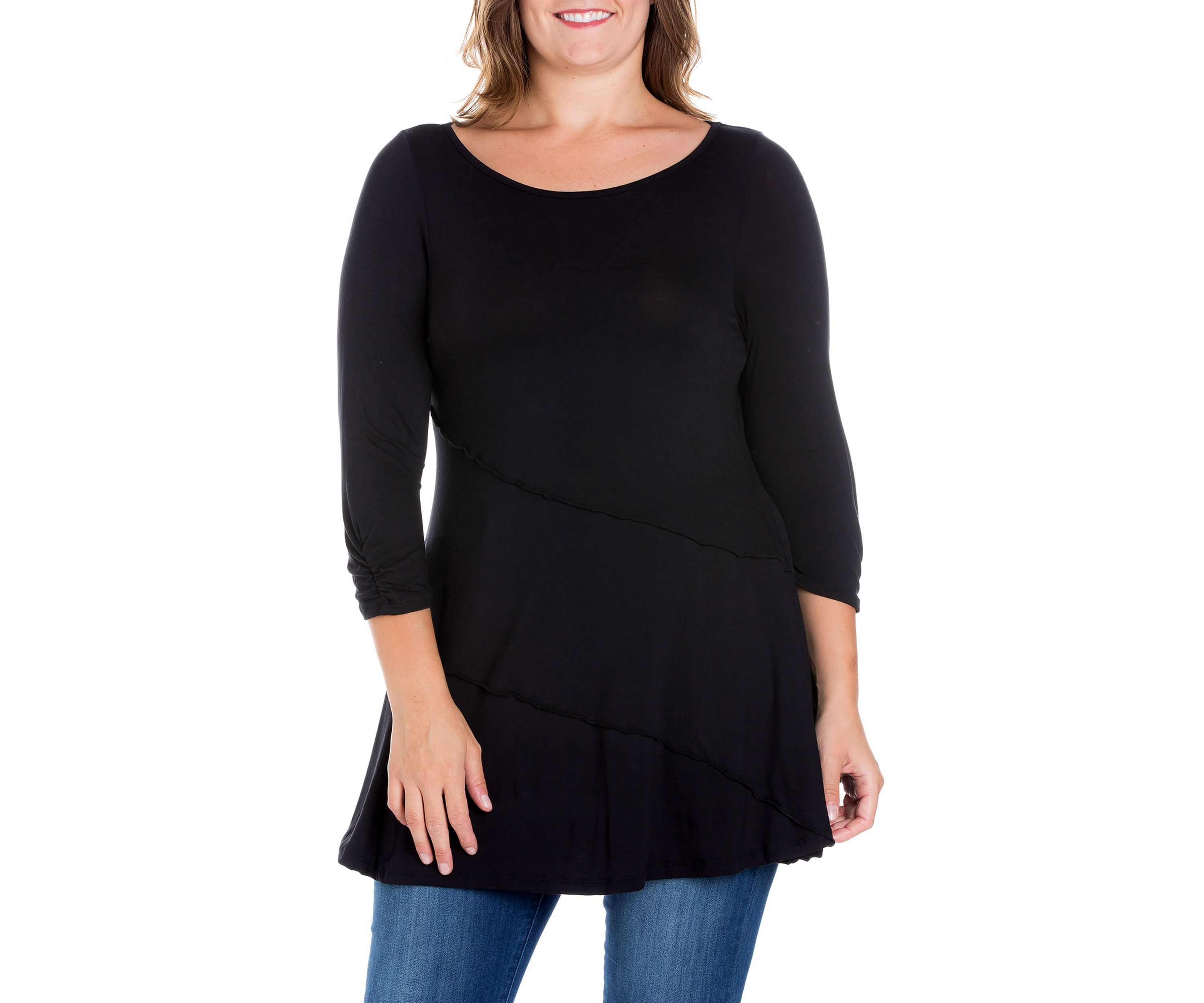 Plus Size Ruched Sleeve Swing Tunic Top