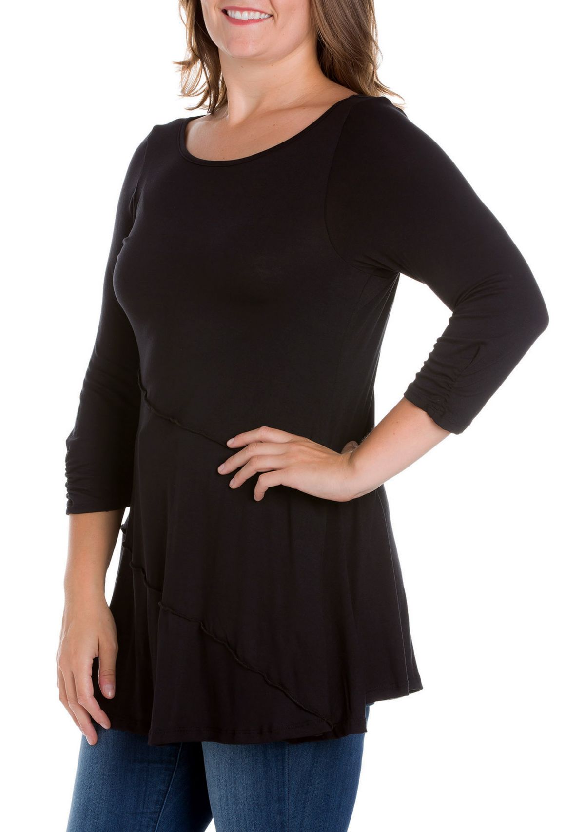 Plus Size Ruched Sleeve Swing Tunic Top