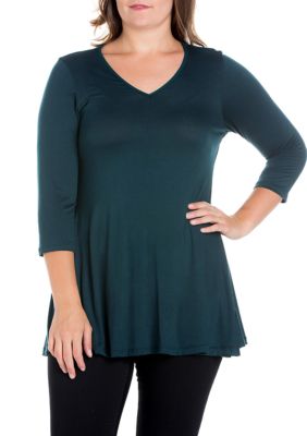 24seven Comfort Apparel Women's Plus Size 3/4 Sleeve V-Neck Tunic Top