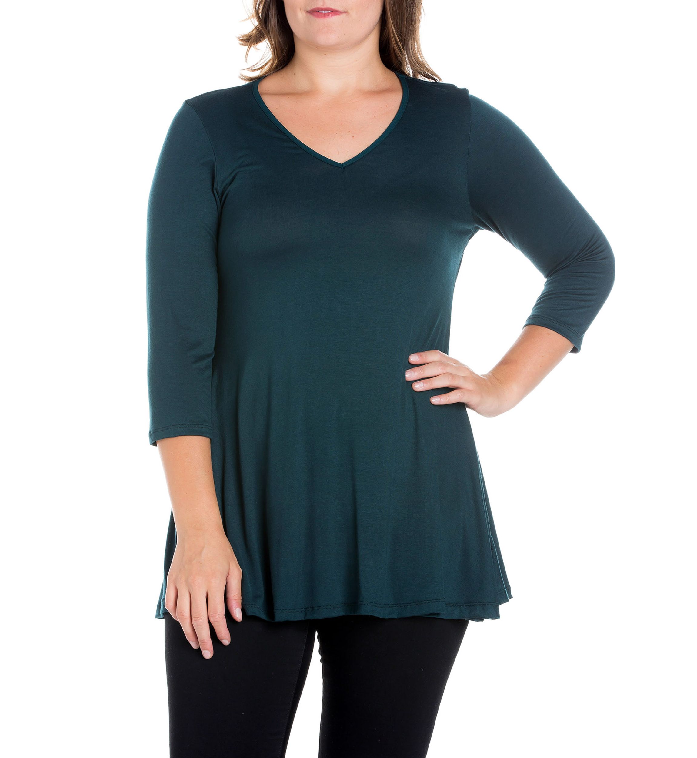 Plus Size 3/4 Sleeve V-Neck Tunic Top