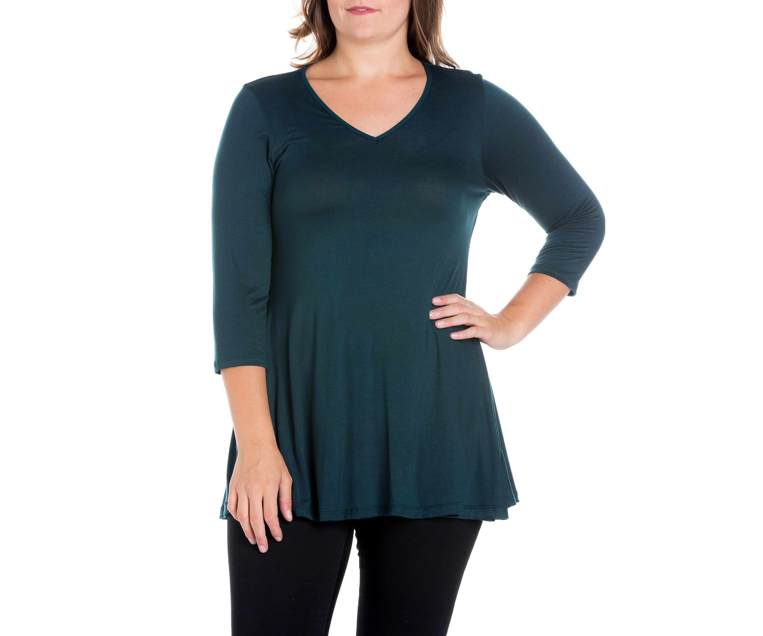 Plus Size 3/4 Sleeve V-Neck Tunic Top