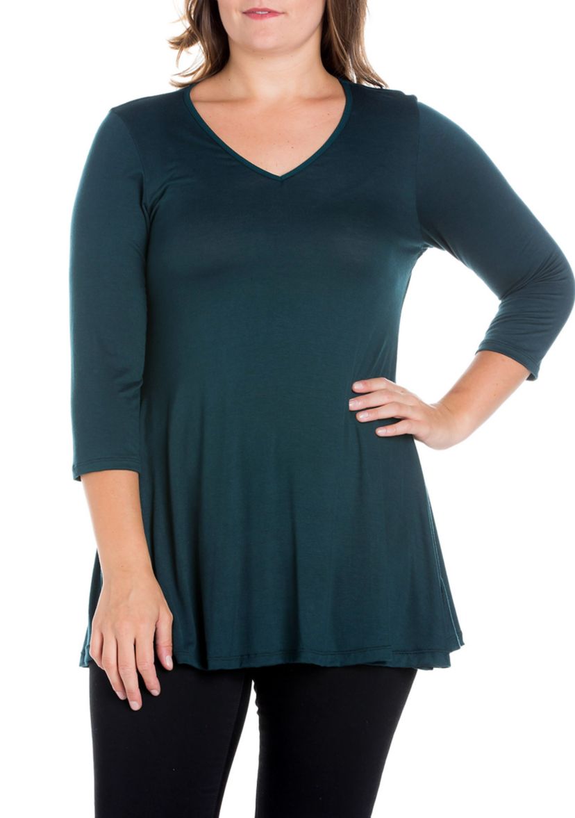 Plus Size 3/4 Sleeve V-Neck Tunic Top