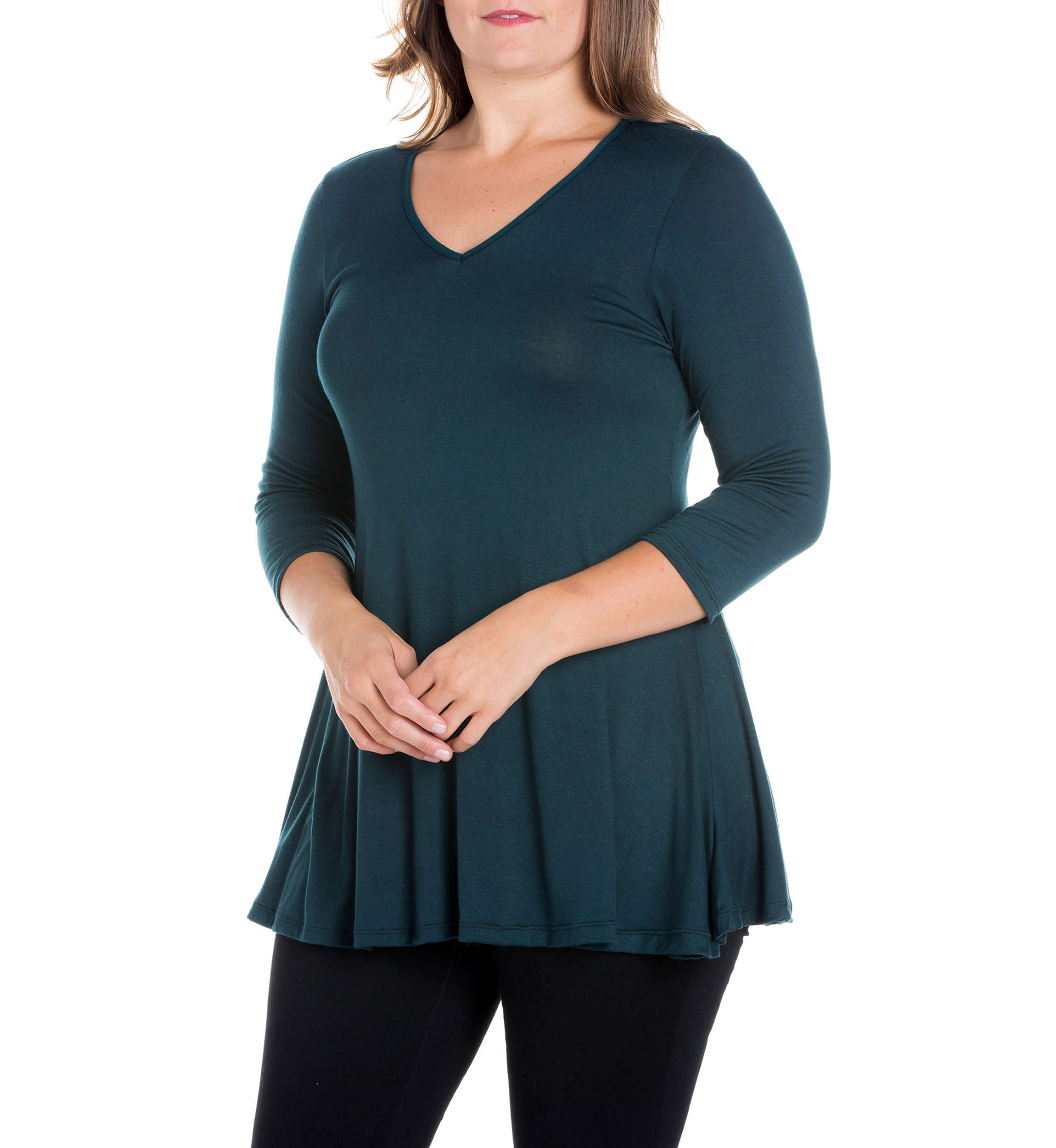 Plus Size 3/4 Sleeve V-Neck Tunic Top