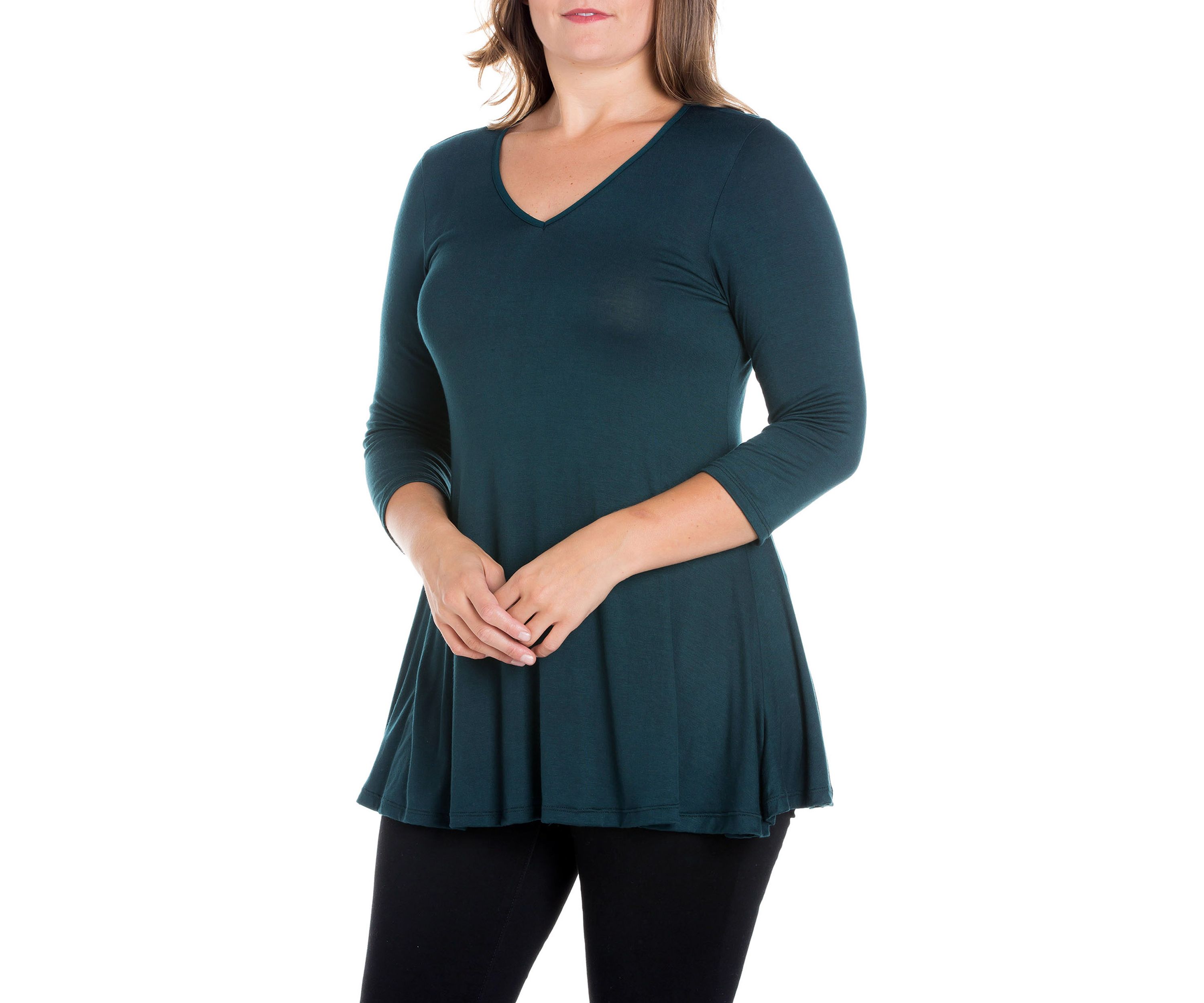 Plus Size 3/4 Sleeve V-Neck Tunic Top