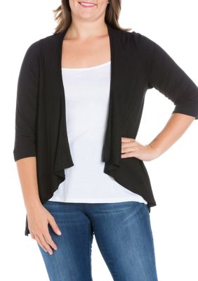 Plus Elbow Length Sleeve Open Cardigan