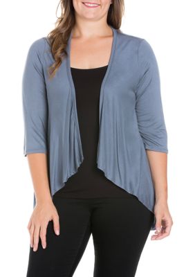24seven Comfort Apparel Women's Plus Size Elbow Length Sleeve Open Cardigan