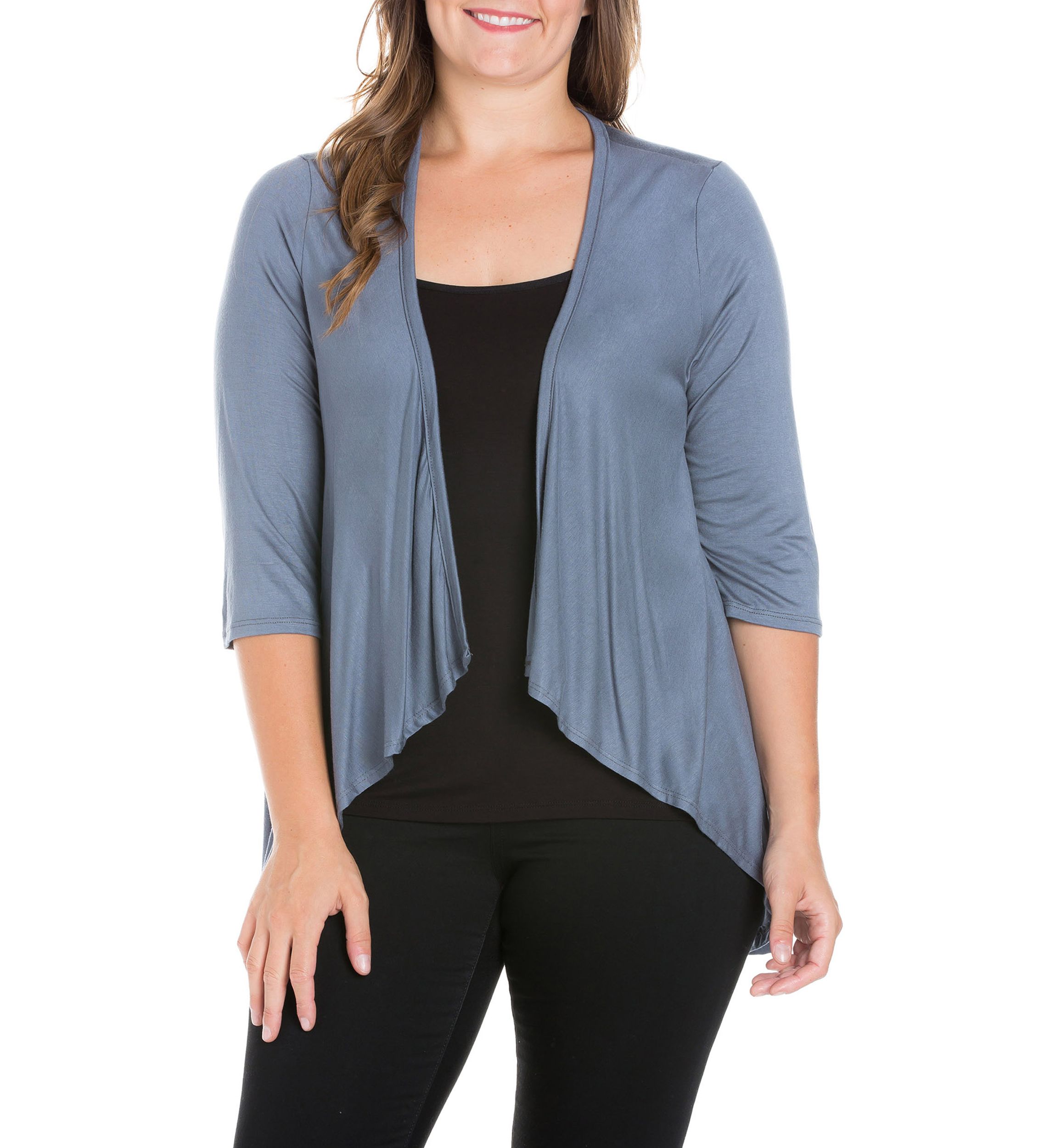 Plus Size Elbow Length Sleeve Open Cardigan