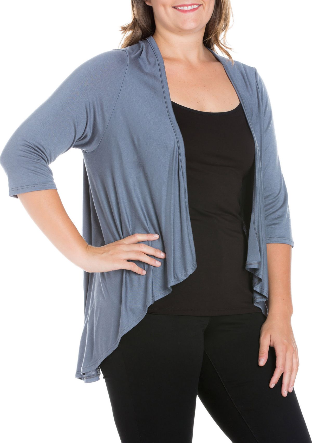 Plus Size Elbow Length Sleeve Open Cardigan