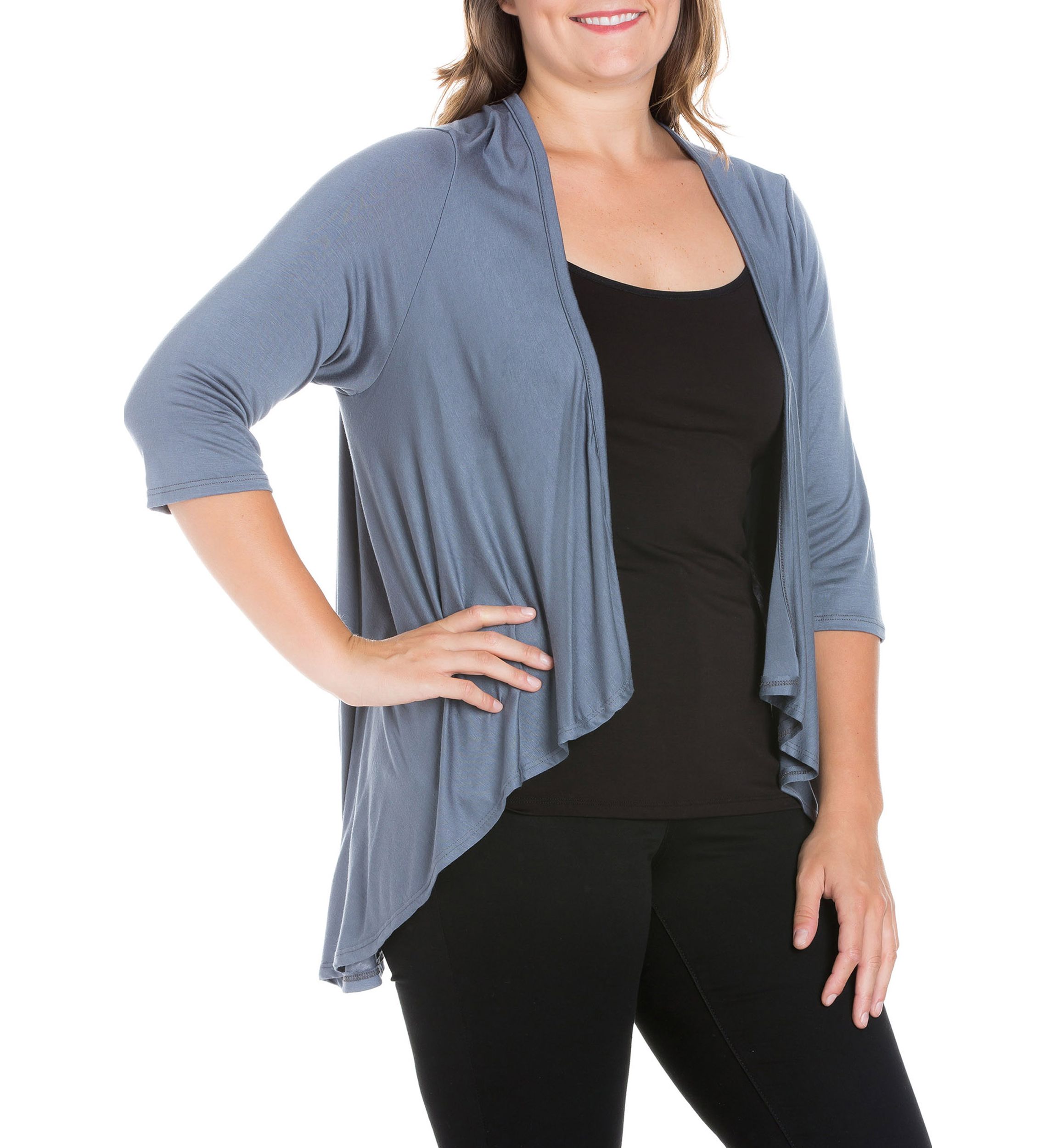 Plus Size Elbow Length Sleeve Open Cardigan