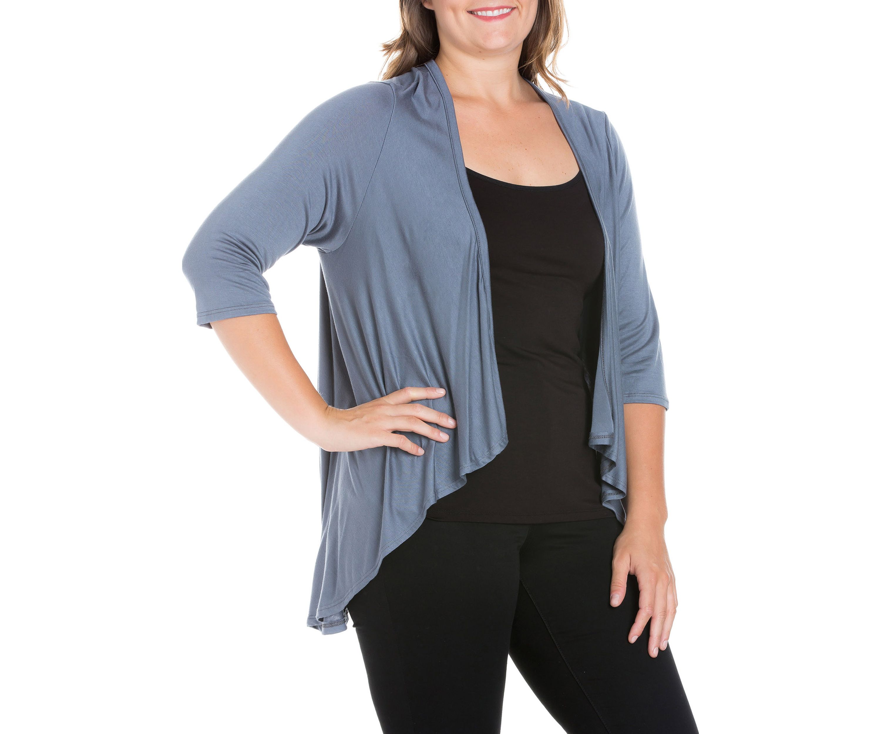 Plus Size Elbow Length Sleeve Open Cardigan