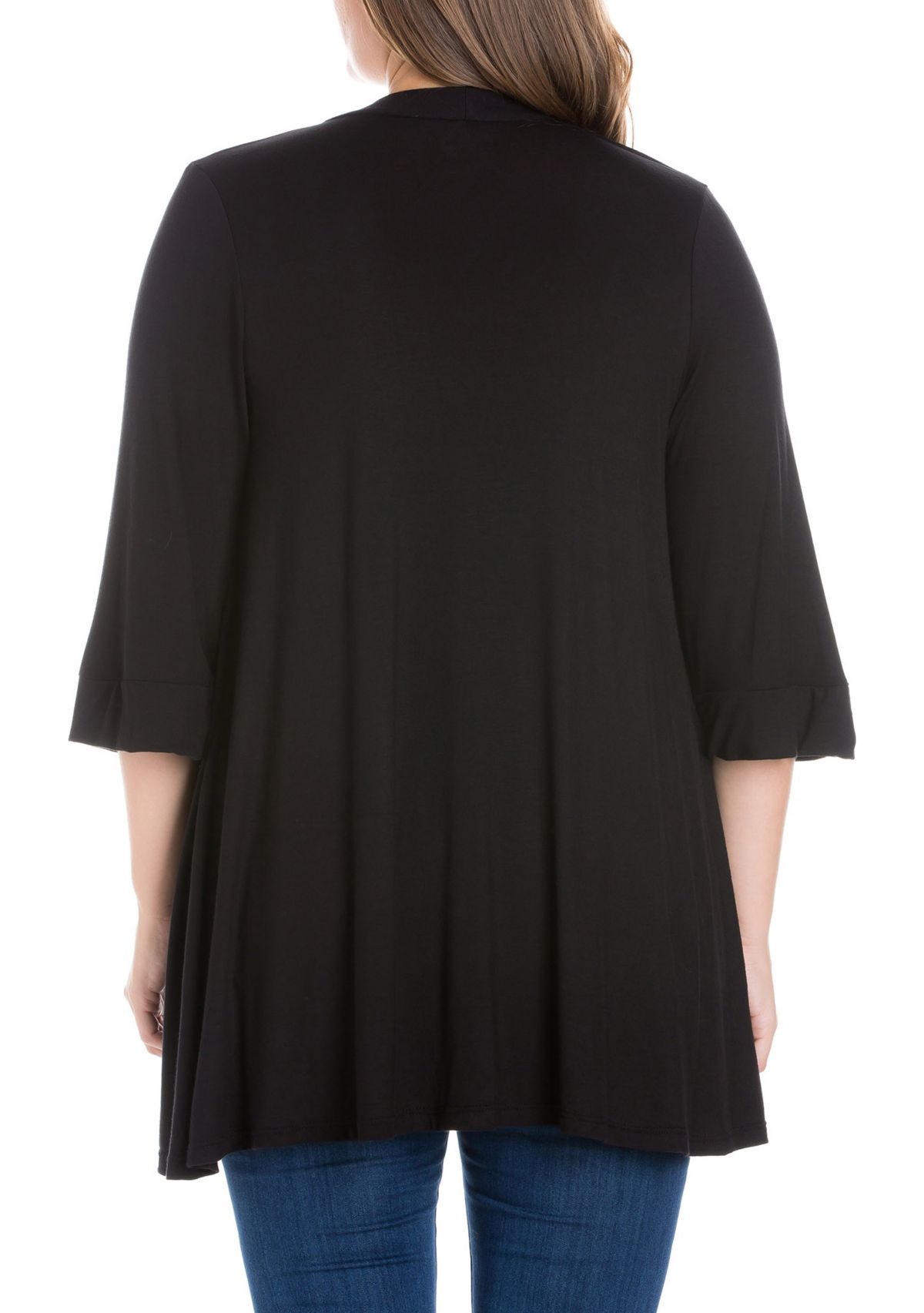 Plus Size Elbow Length Sleeve Open Front Cardigan