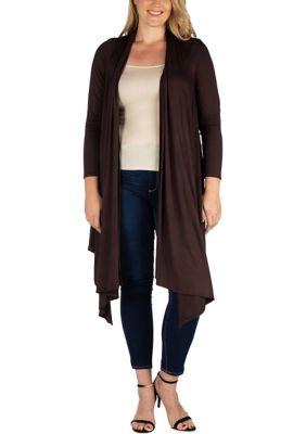 24seven Comfort Apparel Women's Plus Size Extra Long Open Front Cardigan