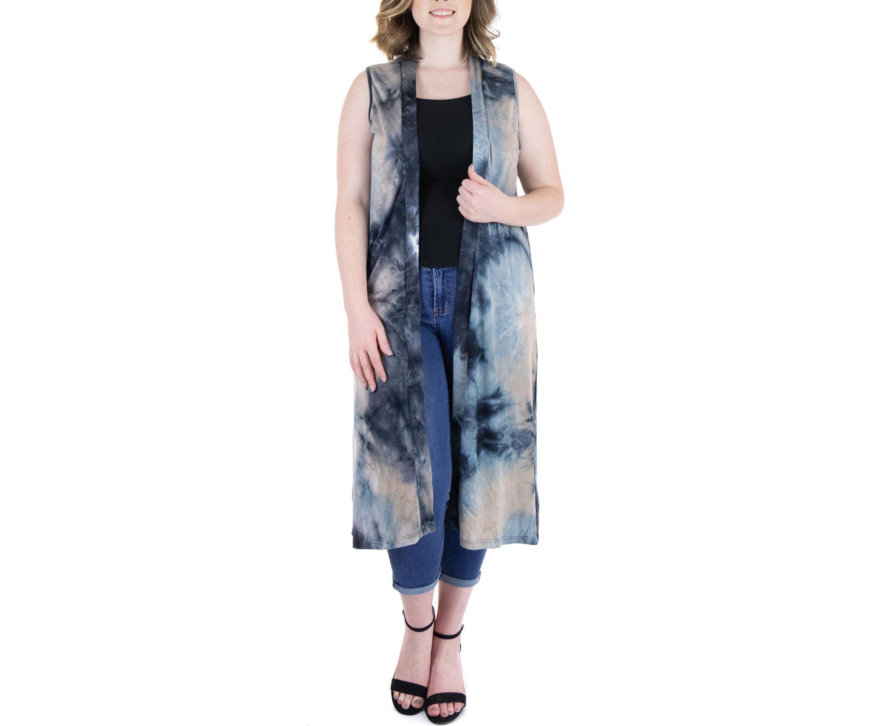 Tie Dye Sleeveless Open Front Plus Size Cardigan Vest