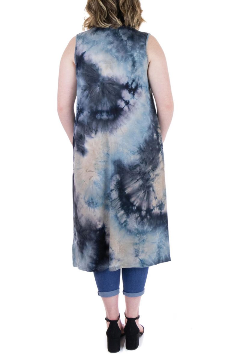 Tie Dye Sleeveless Open Front Plus Size Cardigan Vest