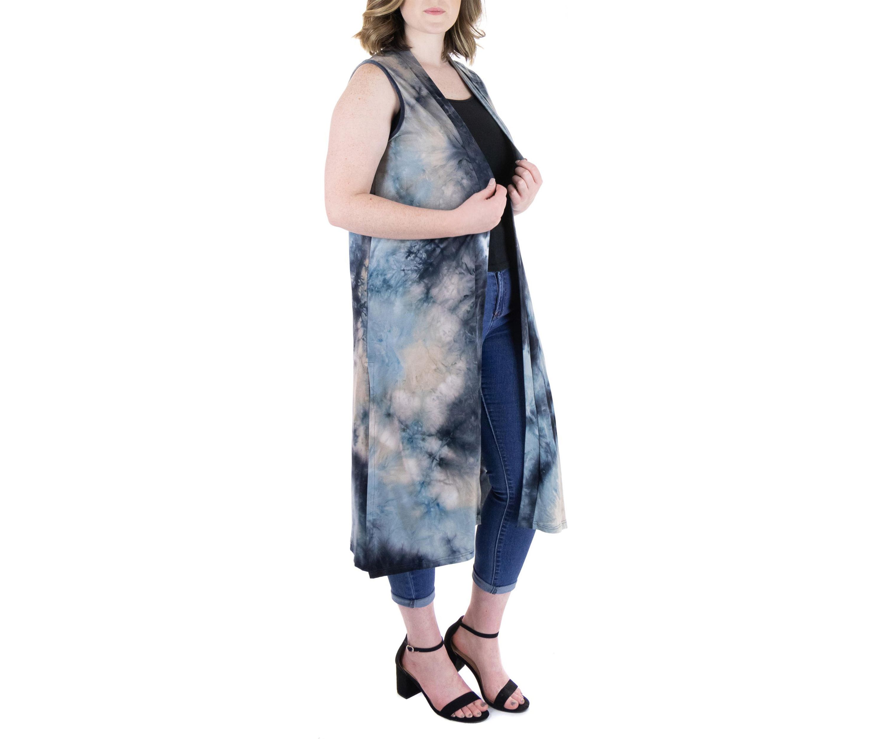Tie Dye Sleeveless Open Front Plus Size Cardigan Vest