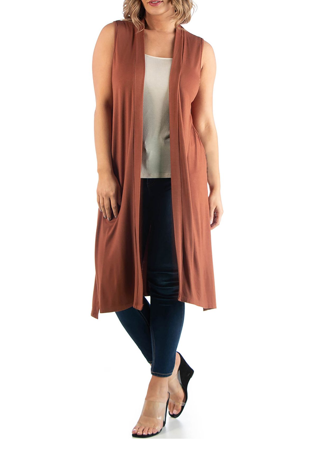 Plus Size Long Sleeveless Cardigan