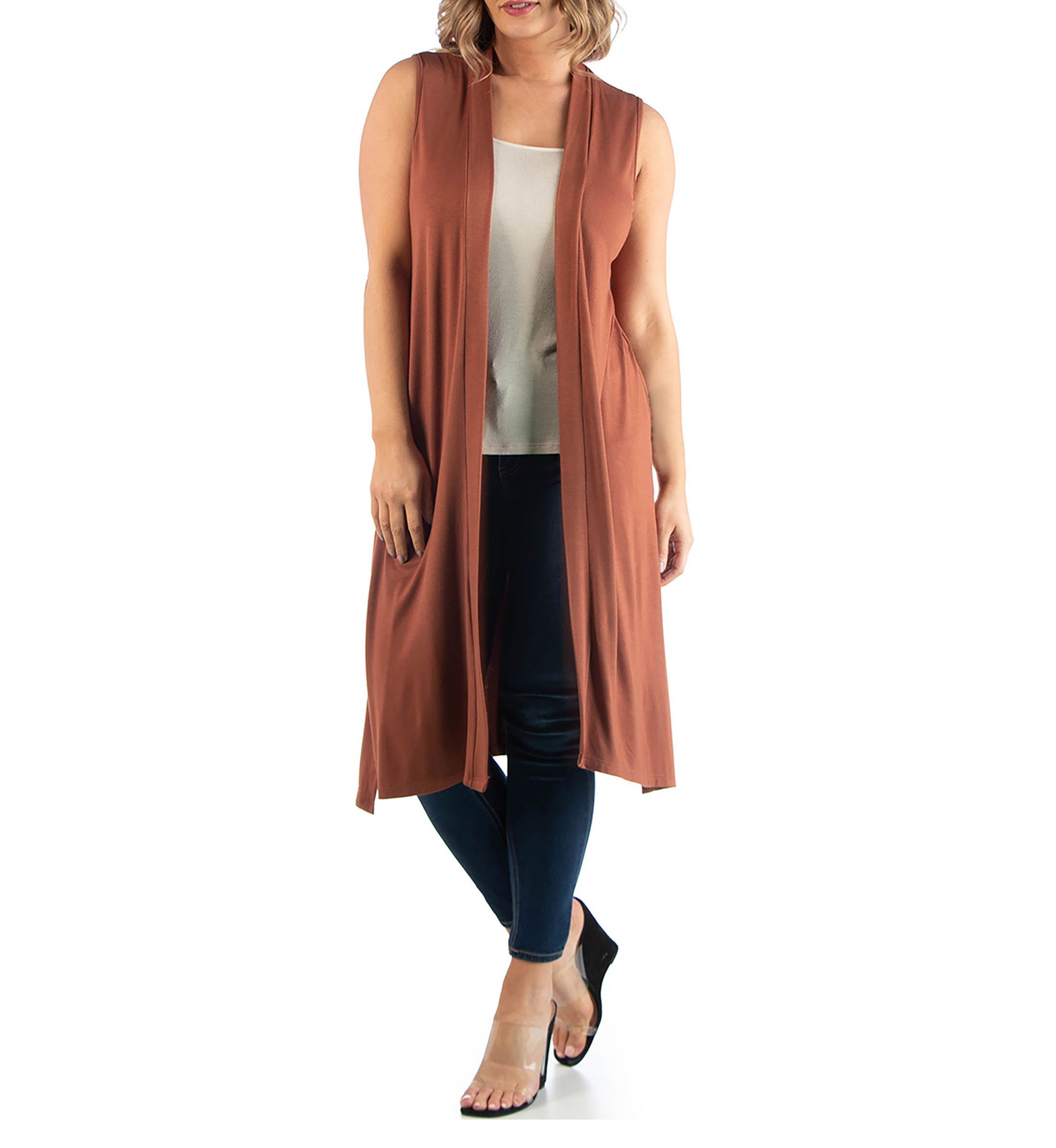 Plus Size Long Sleeveless Cardigan