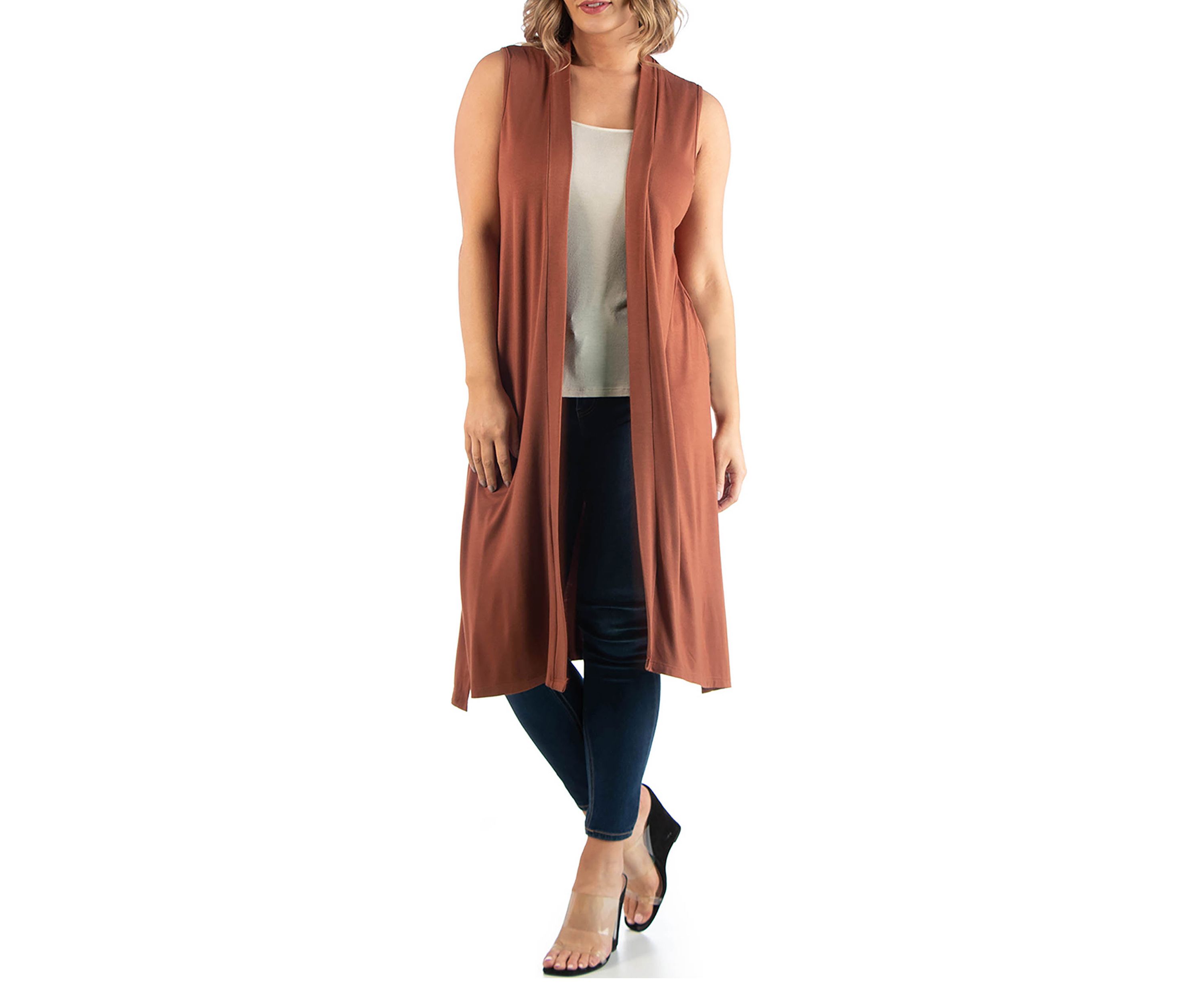 Plus Size Long Sleeveless Cardigan