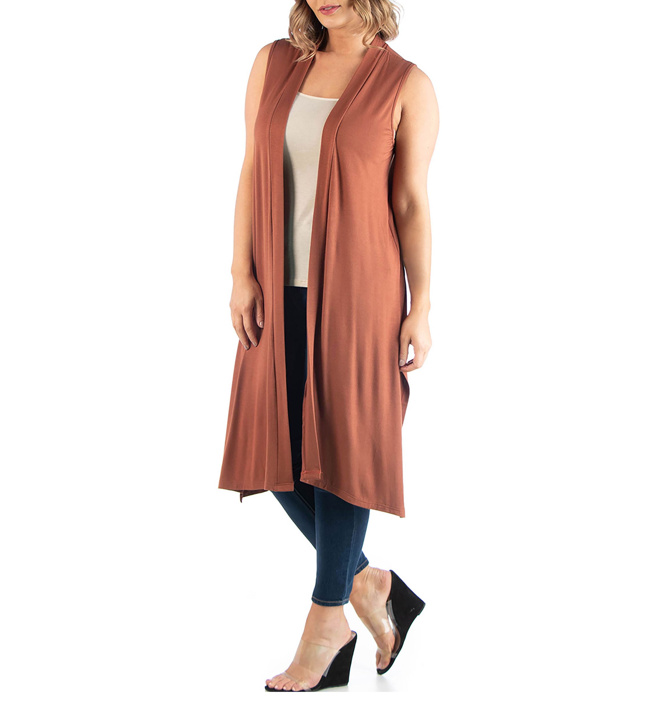 Plus Size Long Sleeveless Cardigan