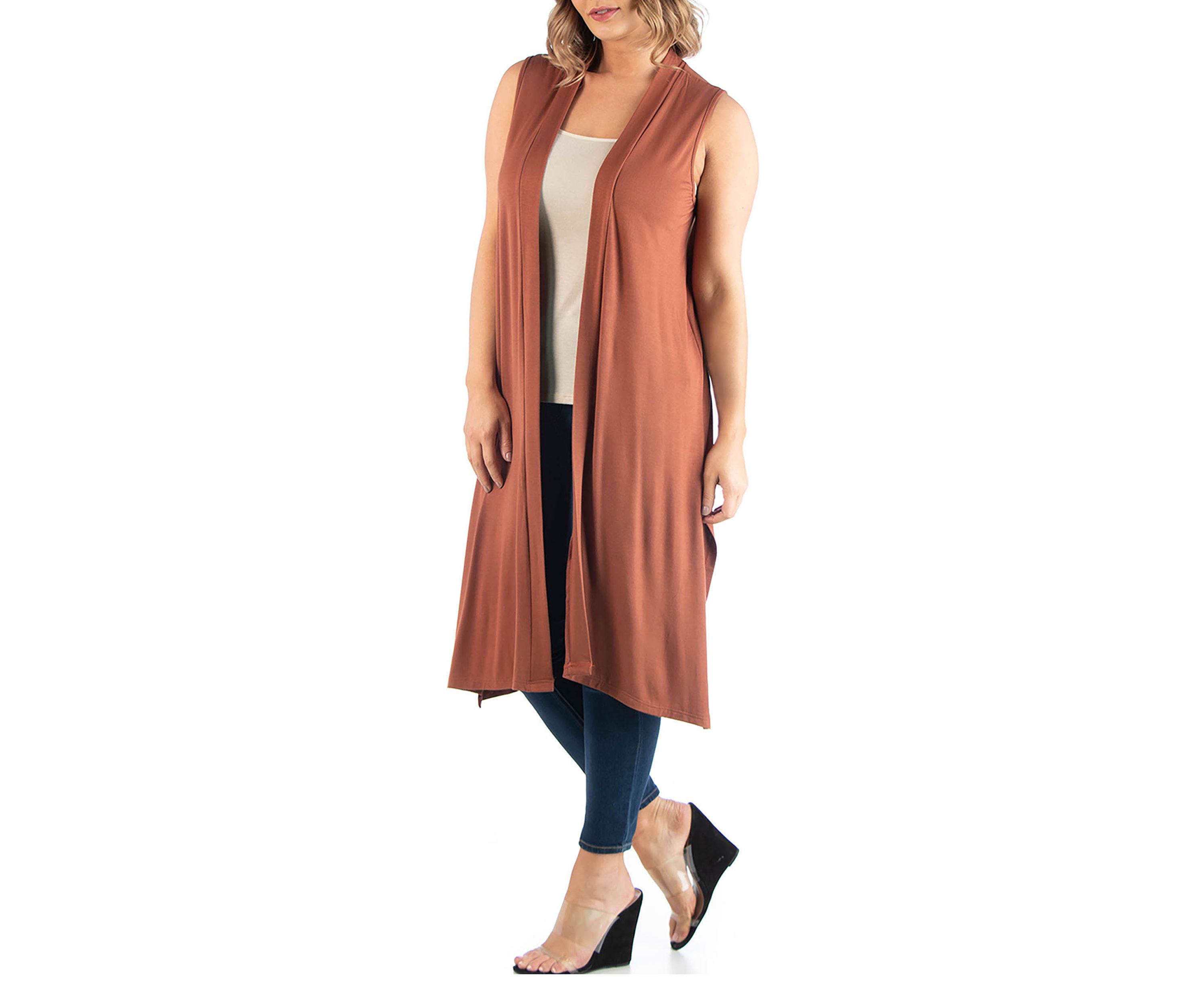Plus Size Long Sleeveless Cardigan