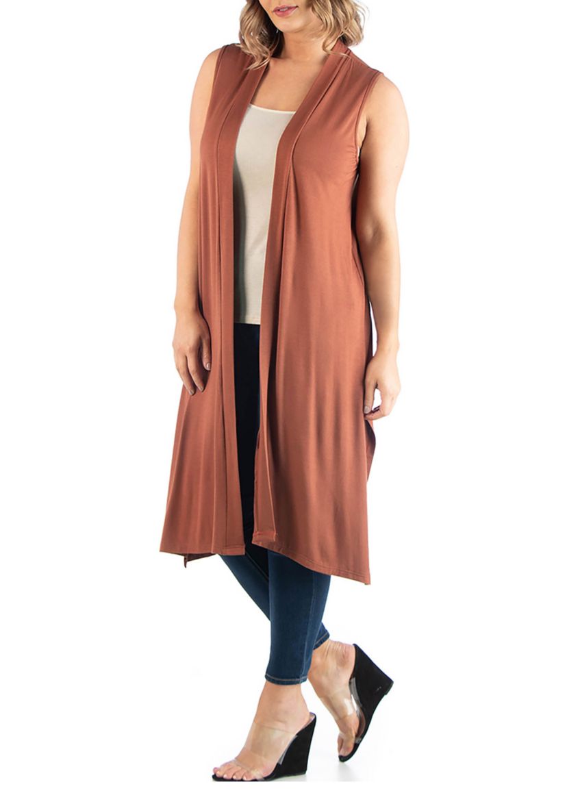 Plus Size Long Sleeveless Cardigan