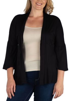 24seven Comfort Apparel Women's Plus Size Bell Sleeve Flared Open Front Cardigan