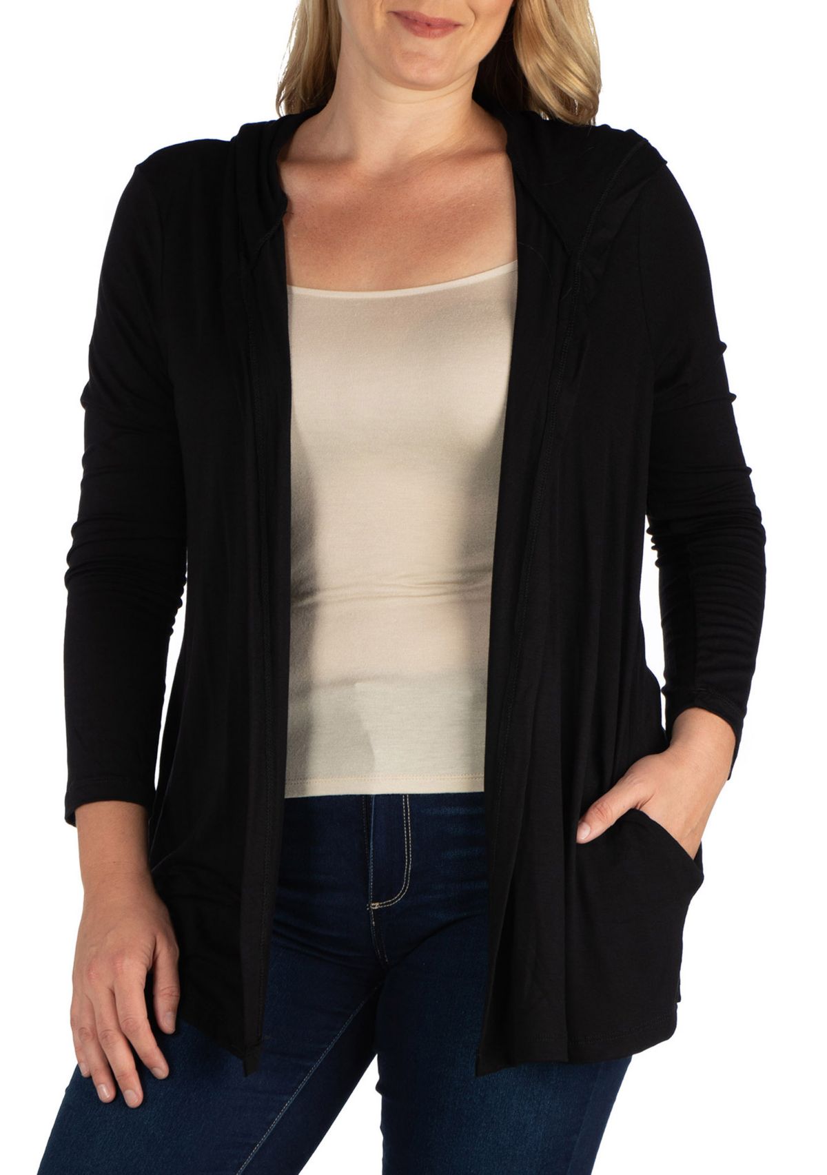 Plus Size Open Front Lightweight Hooded Cardigan