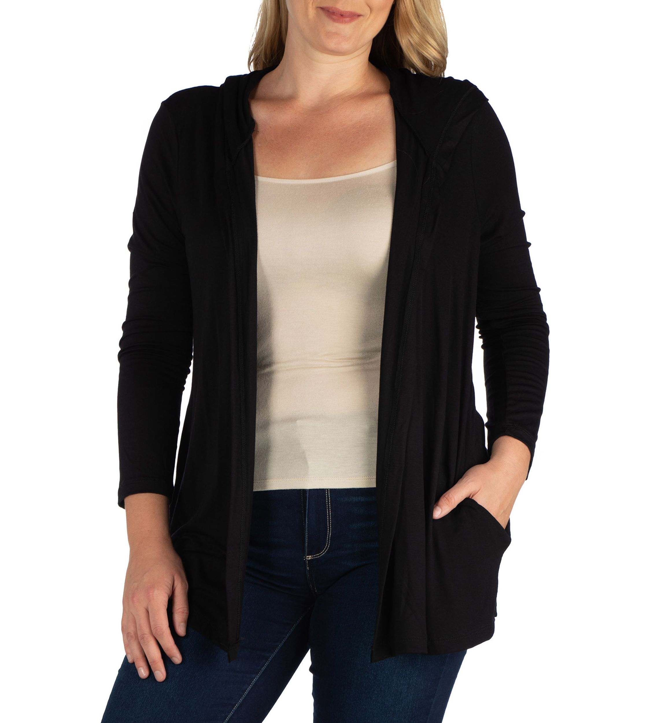 Plus Size Open Front Lightweight Hooded Cardigan