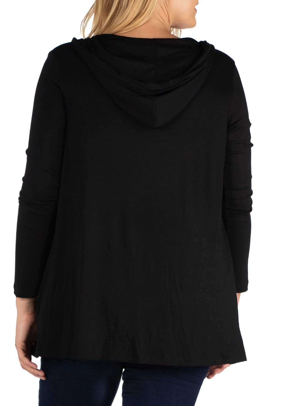 Plus Size Open Front Lightweight Hooded Cardigan