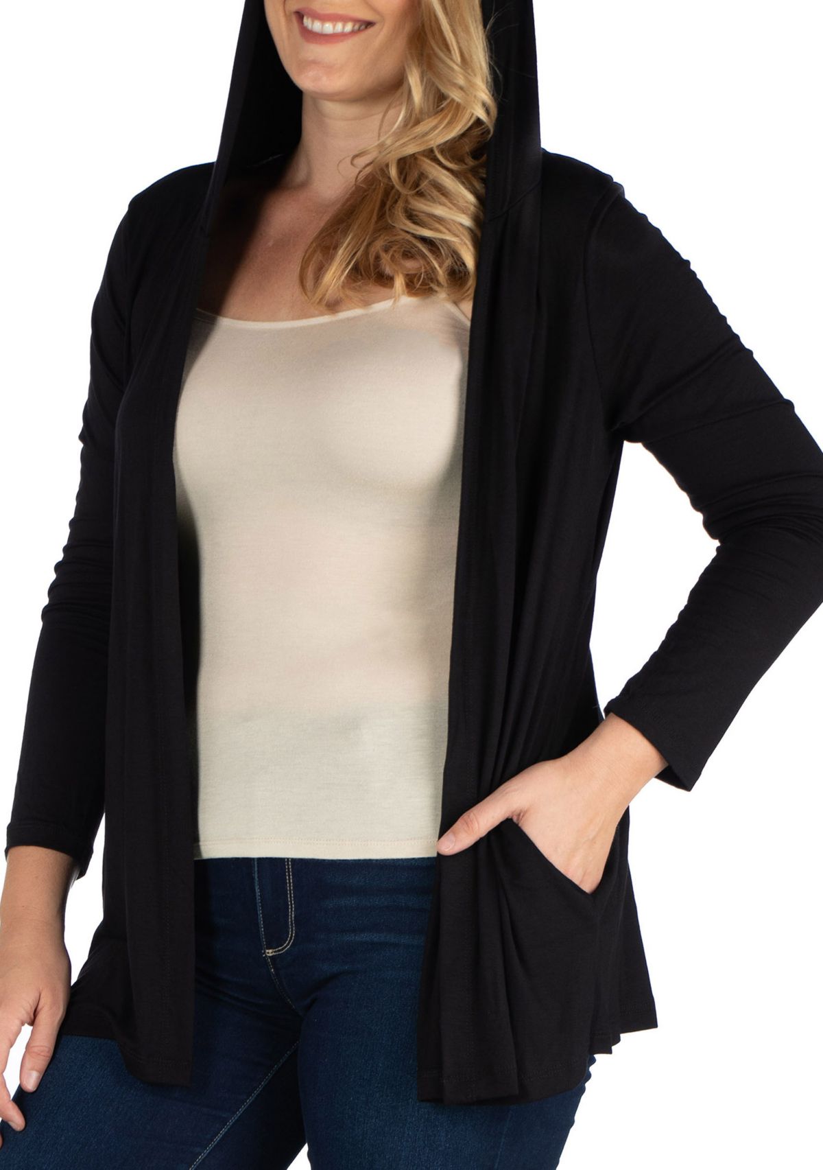 Plus Size Open Front Lightweight Hooded Cardigan