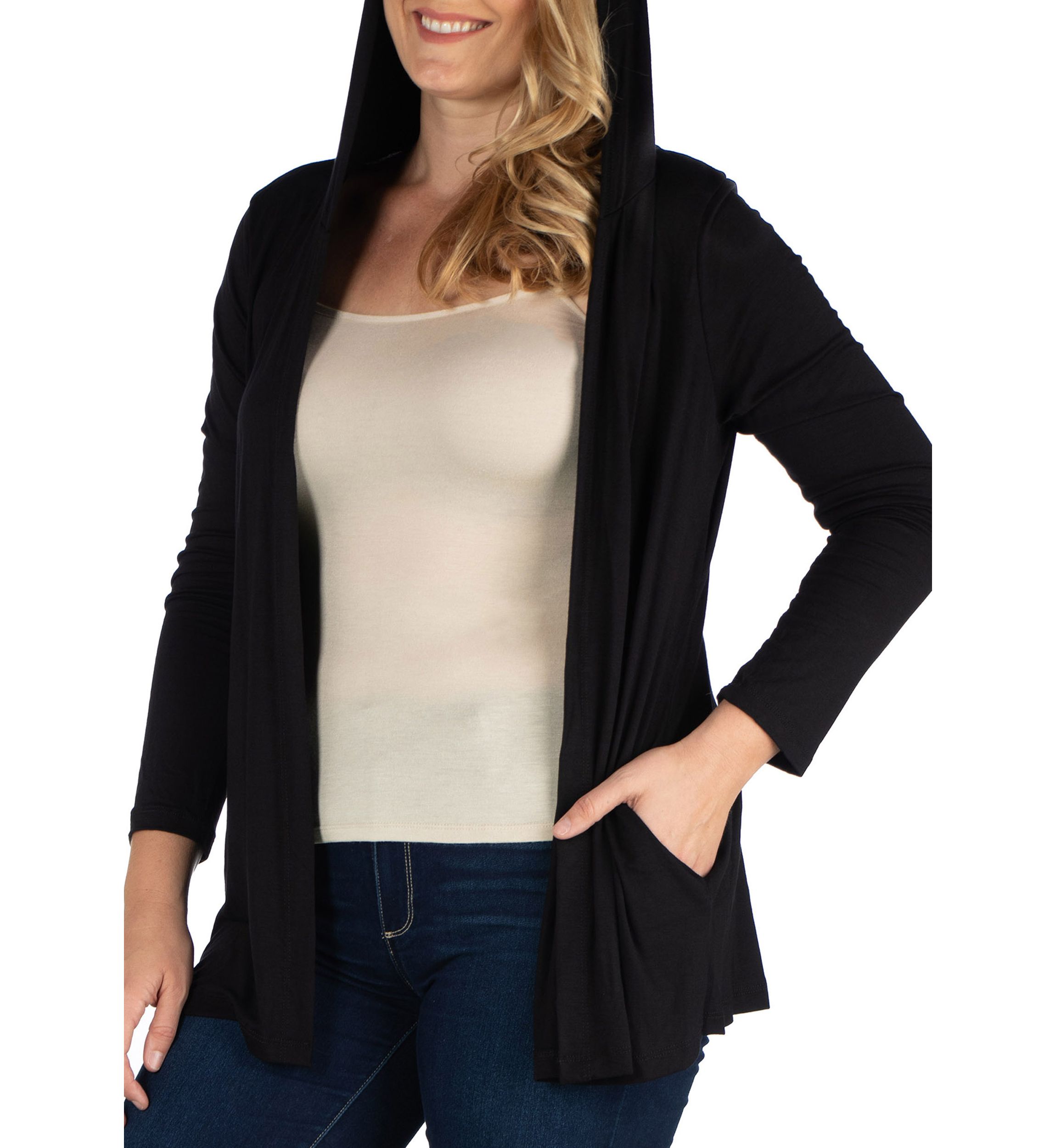 Plus Size Open Front Lightweight Hooded Cardigan