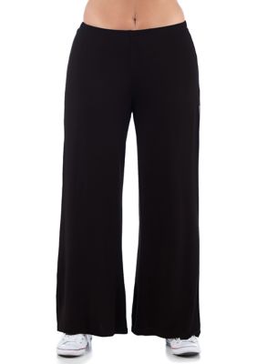 24seven Comfort Apparel Women's Plus Size Comfortable Solid Color Palazzo Lounge Pants