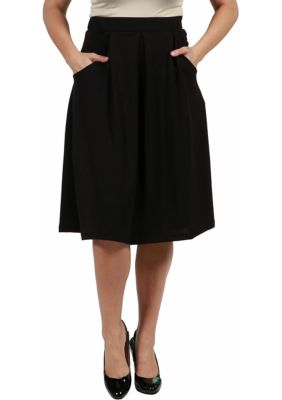 Classic Plus Knee Length Black Skirt With Pockets