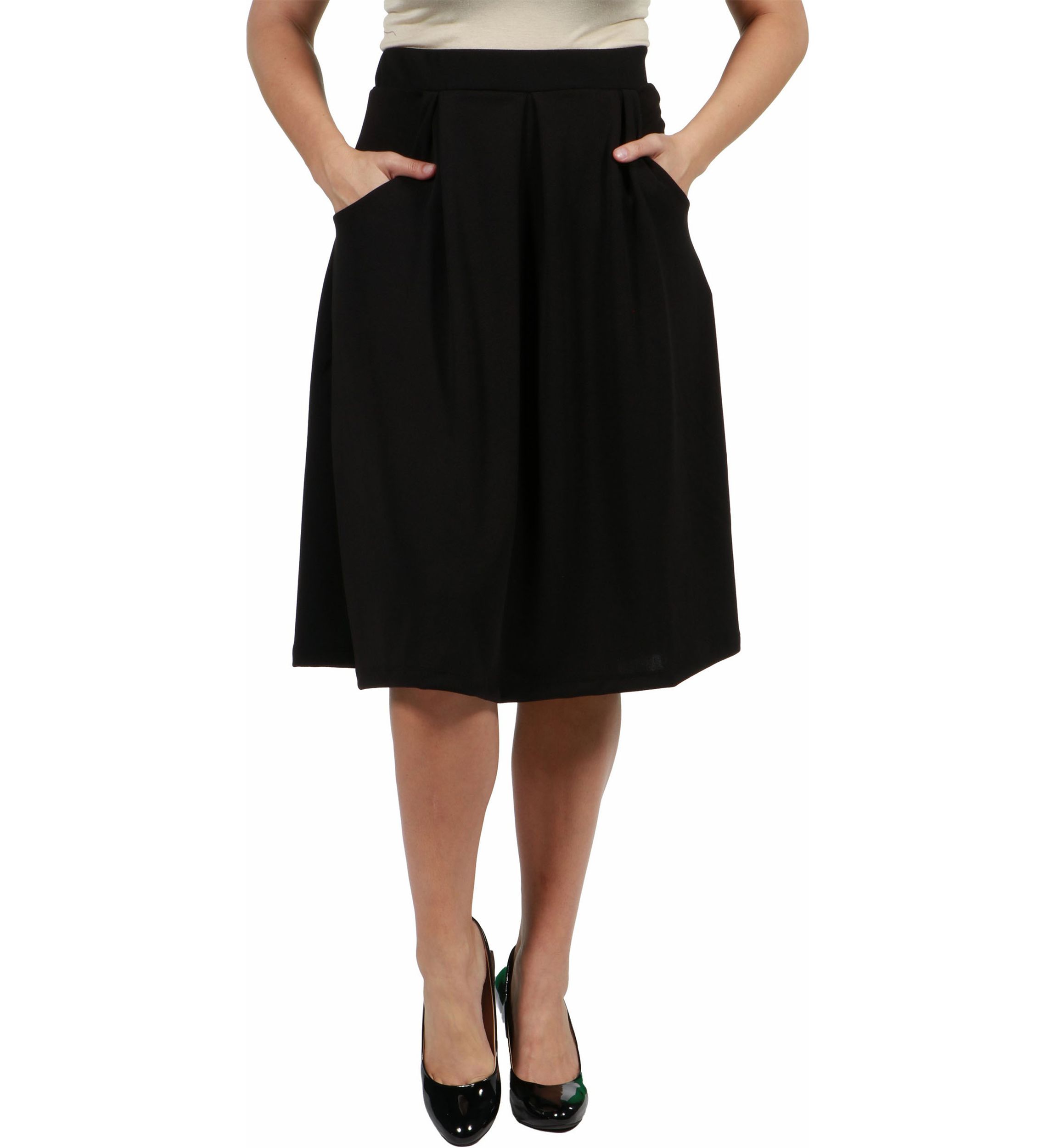 Classic Plus Size Knee Length Black Skirt With Pockets